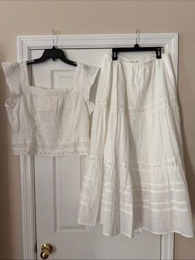 White Embroidered Cotton Two-Piece Dress Set